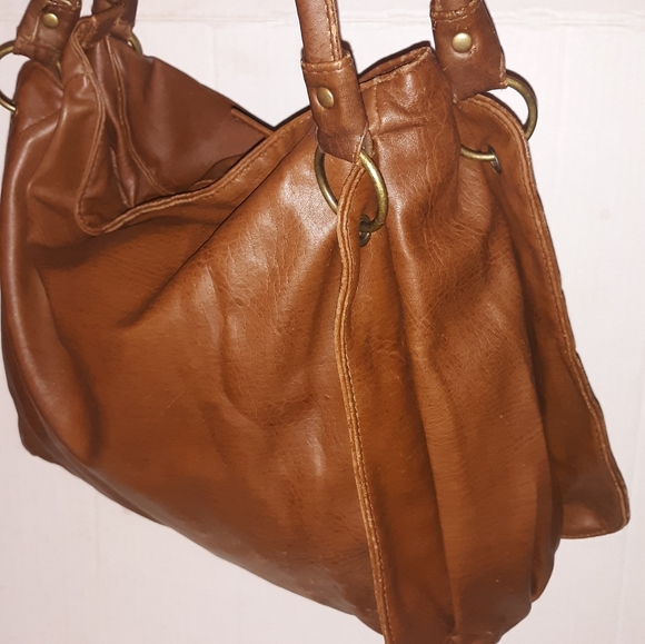 L@@K! Fabulous Vintage CHARLOTTE RUSSE Med. Brown Dbl Zip Pocket Satchel Bag 80s - Picture 2 of 16